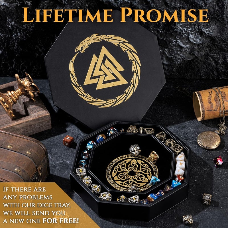 Soar Forge Dice Tray for DND and RPG - Beautiful Gold Valknut and Dragon 9 Inch Rolling Tray Compatible with Dungeons and Dragons and Tabletop RPGs - Box Storage to Protect Dice - Image 5